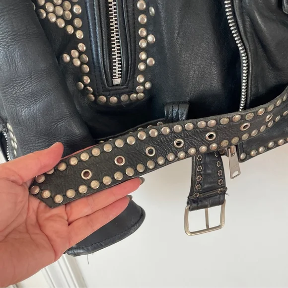 Vintage Nice London Studded black leather motorcycle jacket moto coat M - Picture 7 of 16
